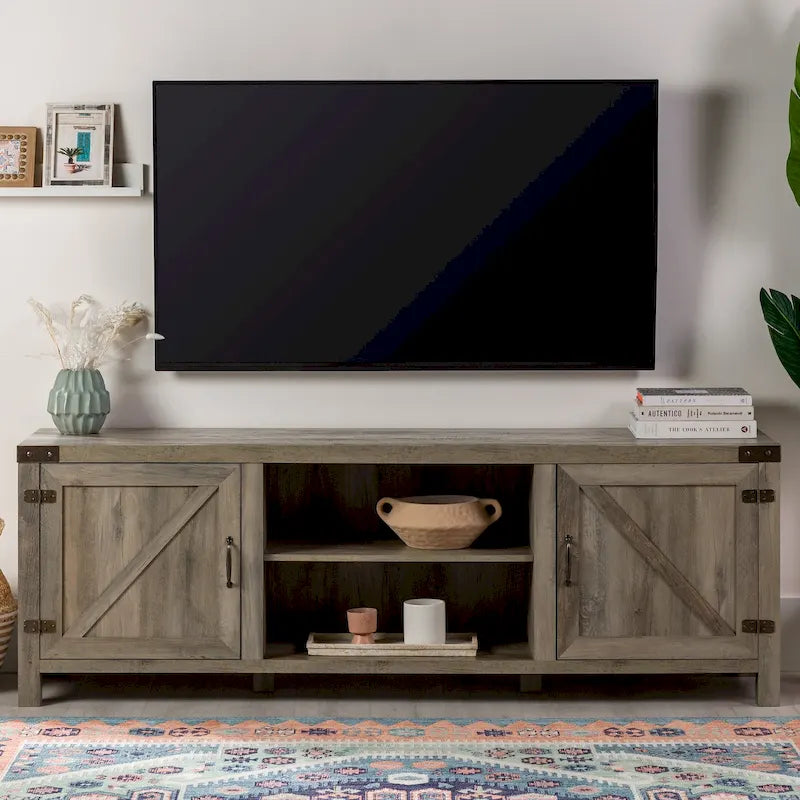 Meuble TV avec portes de grange et rangement de 70 pouces
