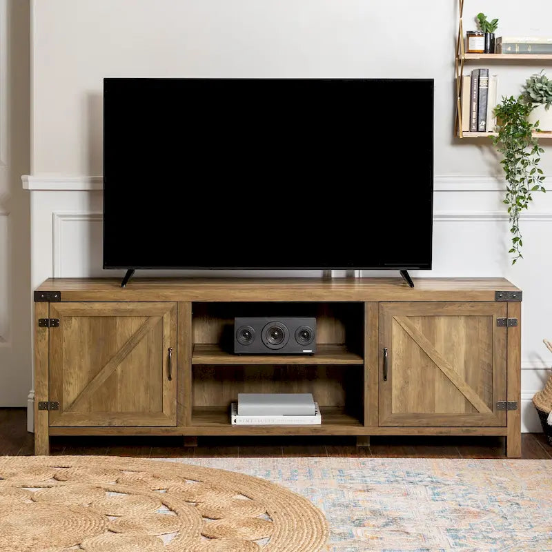 Meuble TV avec portes de grange et rangement de 70 pouces