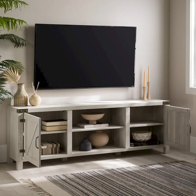 Meuble TV avec portes de grange et rangement de 70 pouces