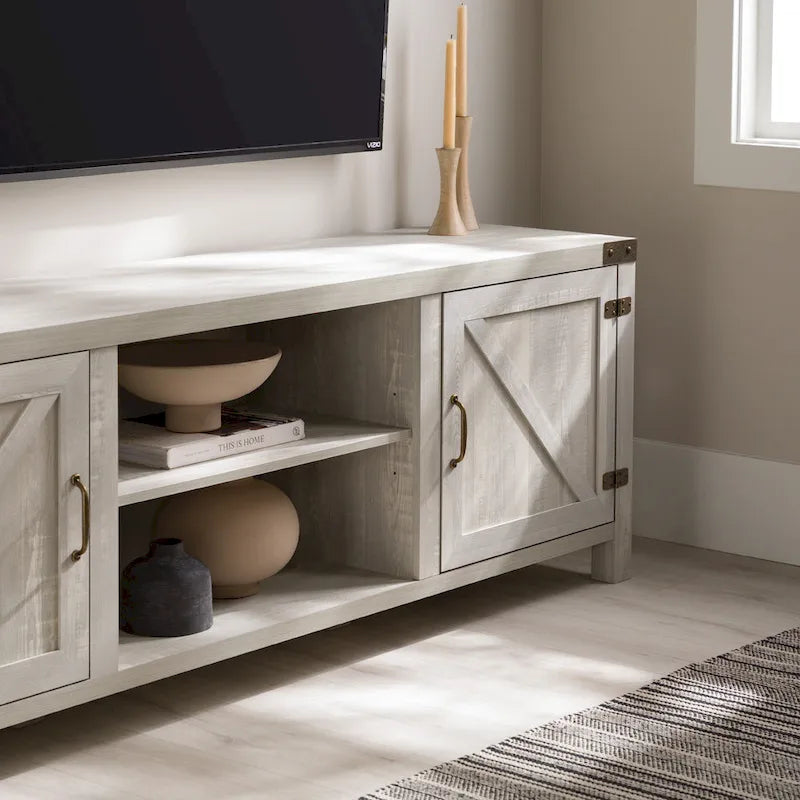 Meuble TV avec portes de grange et rangement de 70 pouces