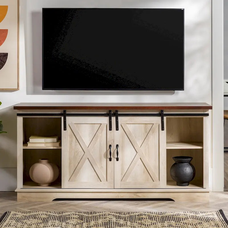 Meuble TV avec porte coulissante style grange de 58 pouces