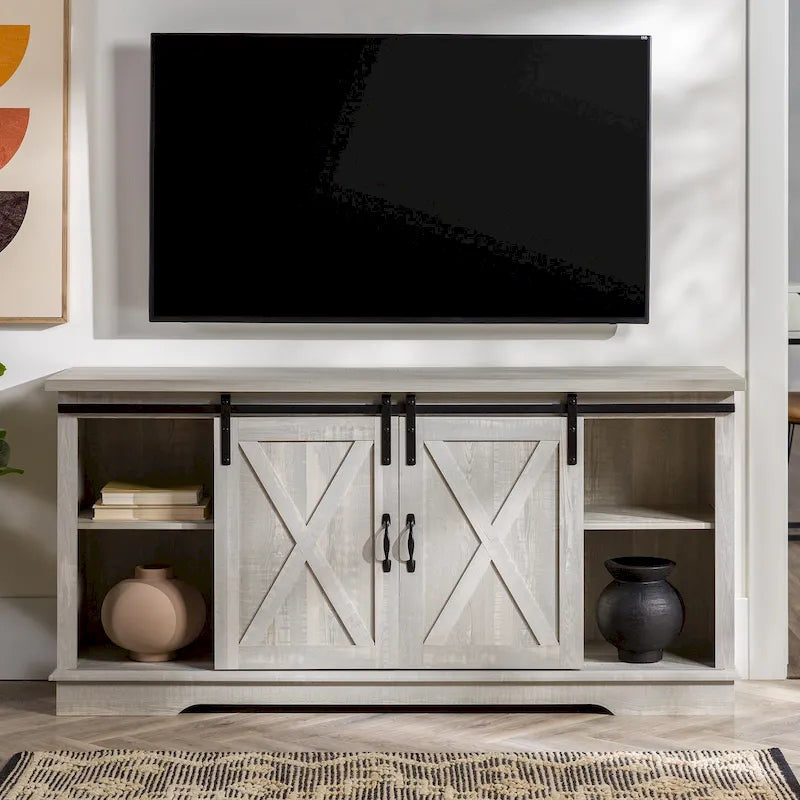 Meuble TV avec porte coulissante style grange de 58 pouces