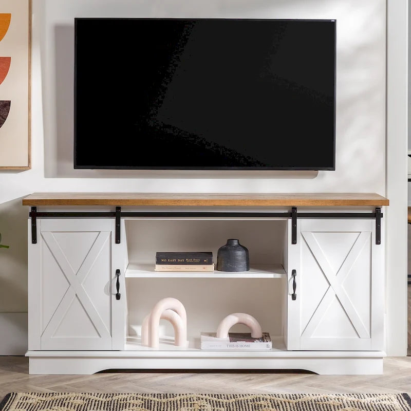 Meuble TV avec porte coulissante style grange de 58 pouces