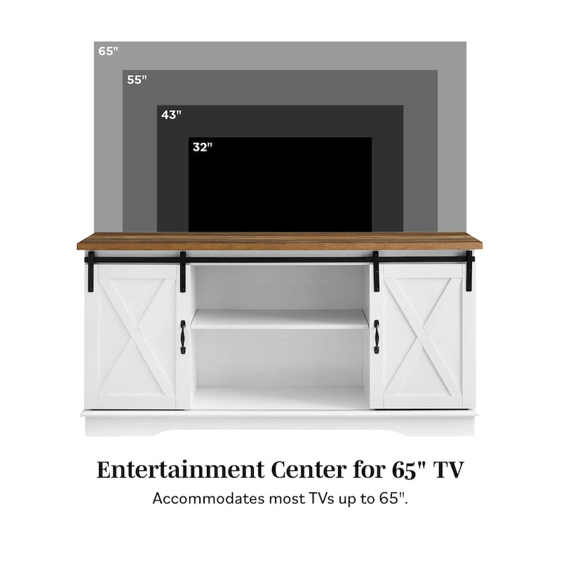 Meuble TV avec porte coulissante style grange de 58 pouces