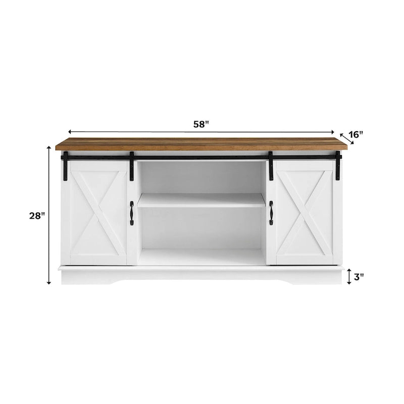 Meuble TV avec porte coulissante style grange de 58 pouces