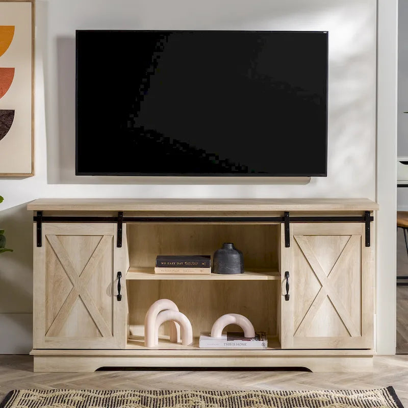 Meuble TV avec porte coulissante style grange de 58 pouces