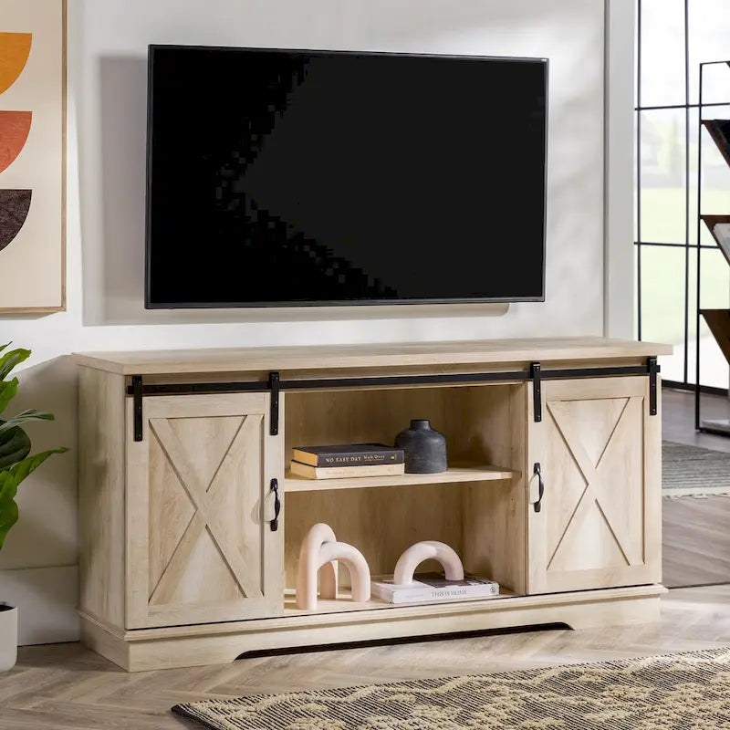 Meuble TV avec porte coulissante style grange de 58 pouces