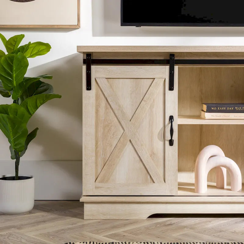 Meuble TV avec porte coulissante style grange de 58 pouces