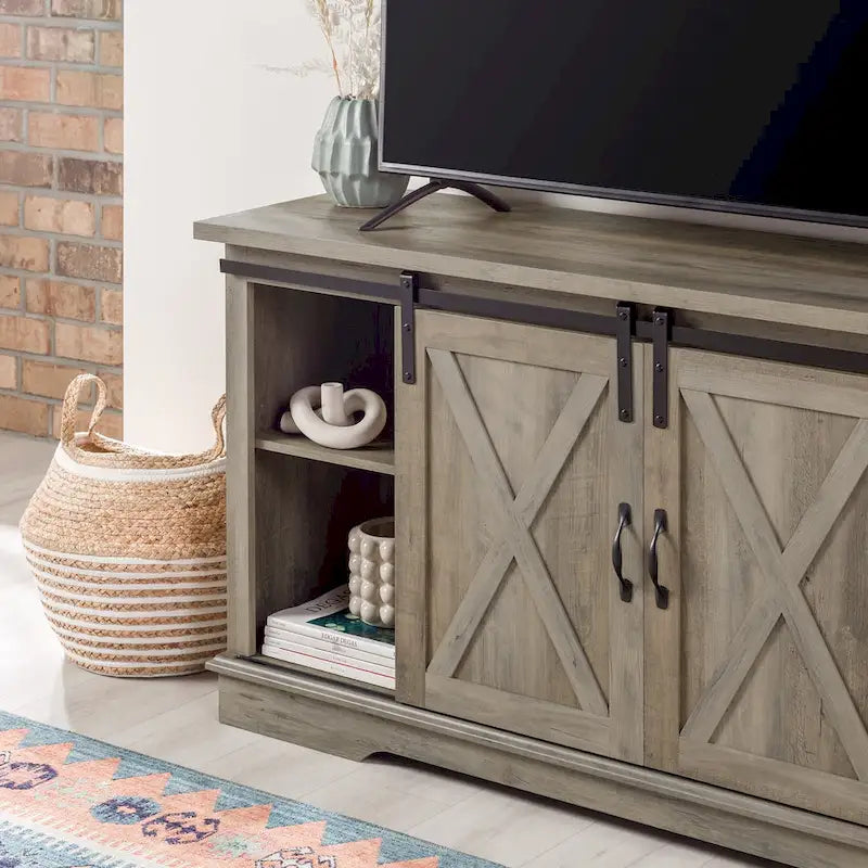 Meuble TV avec porte coulissante style grange de 58 pouces