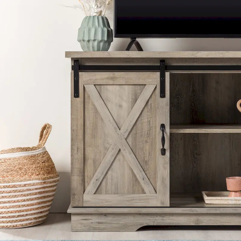 Meuble TV avec porte coulissante style grange de 58 pouces