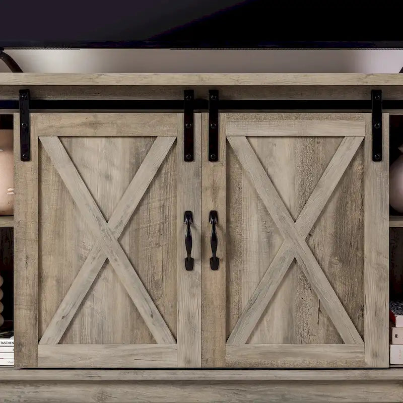 Meuble TV avec porte coulissante style grange de 58 pouces