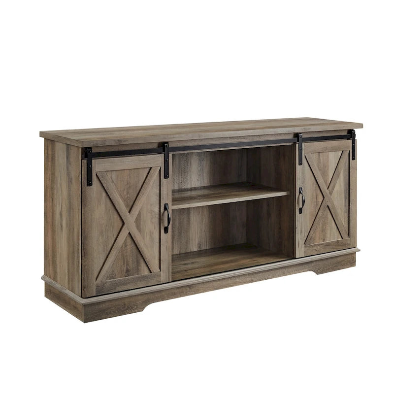 Meuble TV avec porte coulissante style grange de 58 pouces