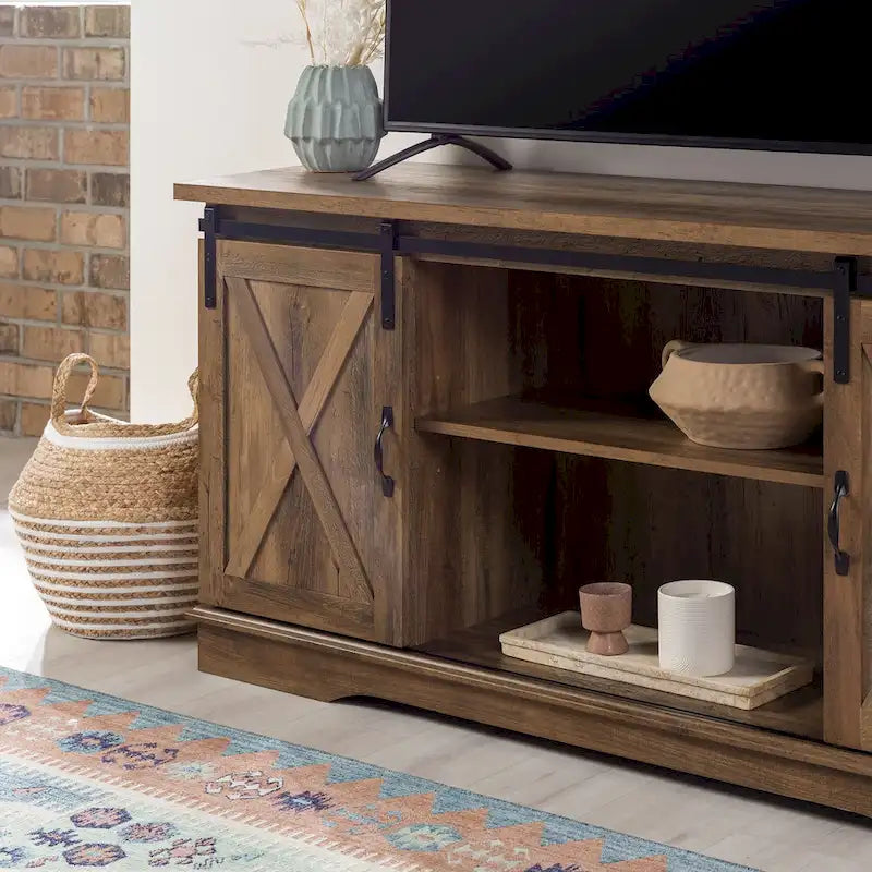 Meuble TV avec porte coulissante style grange de 58 pouces