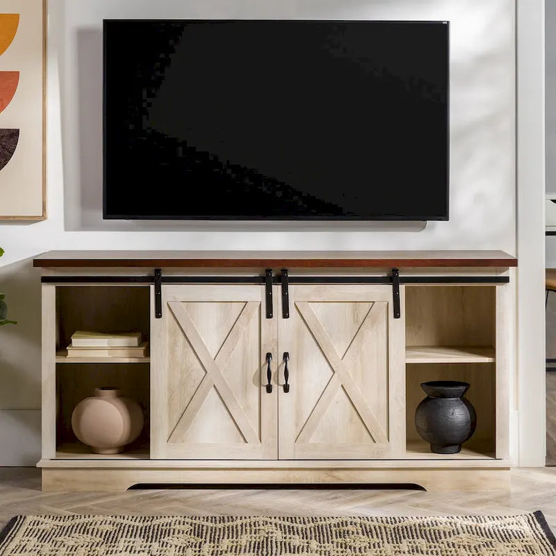 Meuble TV avec porte coulissante style grange de 58 pouces