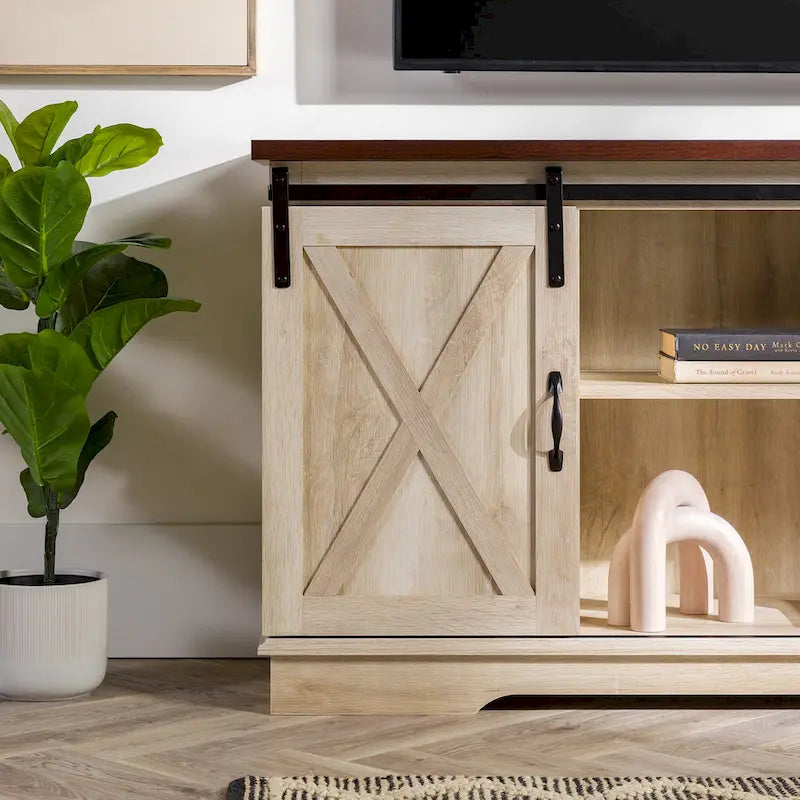 Meuble TV avec porte coulissante style grange de 58 pouces