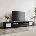 Meuble TV de 209,3 cm avec portes à ouverture par pression et lumières LED, convient aux téléviseurs jusqu'à 228,6 cm