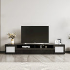 Meuble TV de 209,3 cm avec portes à ouverture par pression et lumières LED, convient aux téléviseurs jusqu'à 228,6 cm