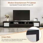 Meuble TV de 209,3 cm avec portes à ouverture par pression et lumières LED, convient aux téléviseurs jusqu'à 228,6 cm
