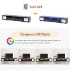 Meuble TV de 209,3 cm avec portes à ouverture par pression et lumières LED, convient aux téléviseurs jusqu'à 228,6 cm