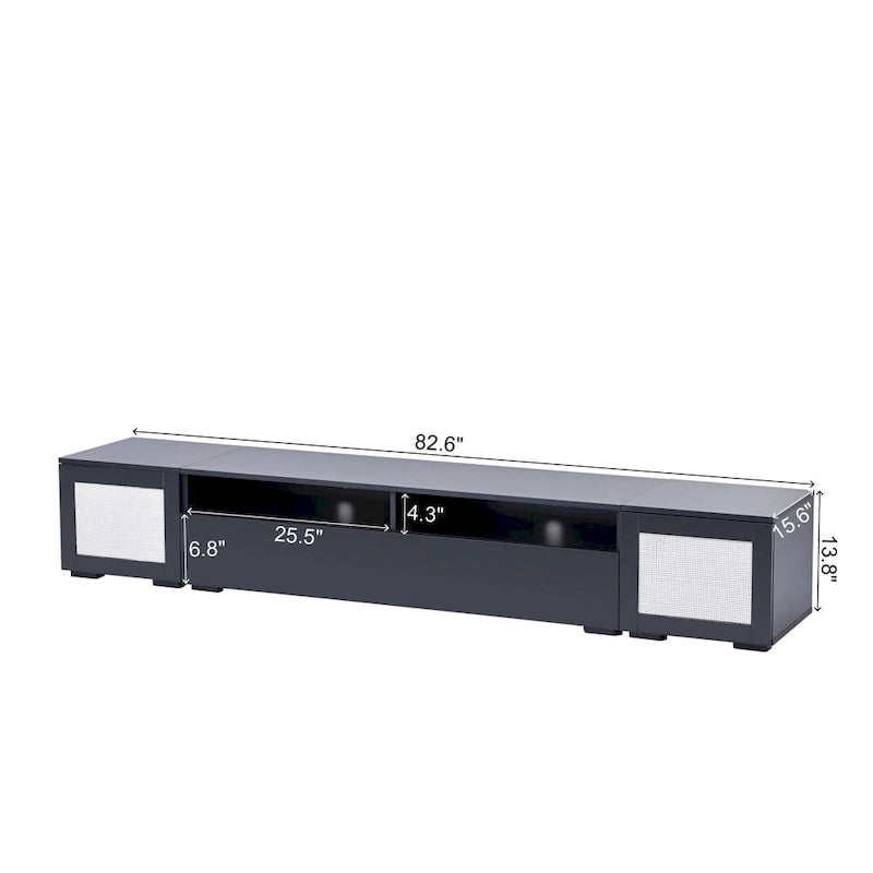 Meuble TV de 209,3 cm avec portes à ouverture par pression et lumières LED, convient aux téléviseurs jusqu'à 228,6 cm