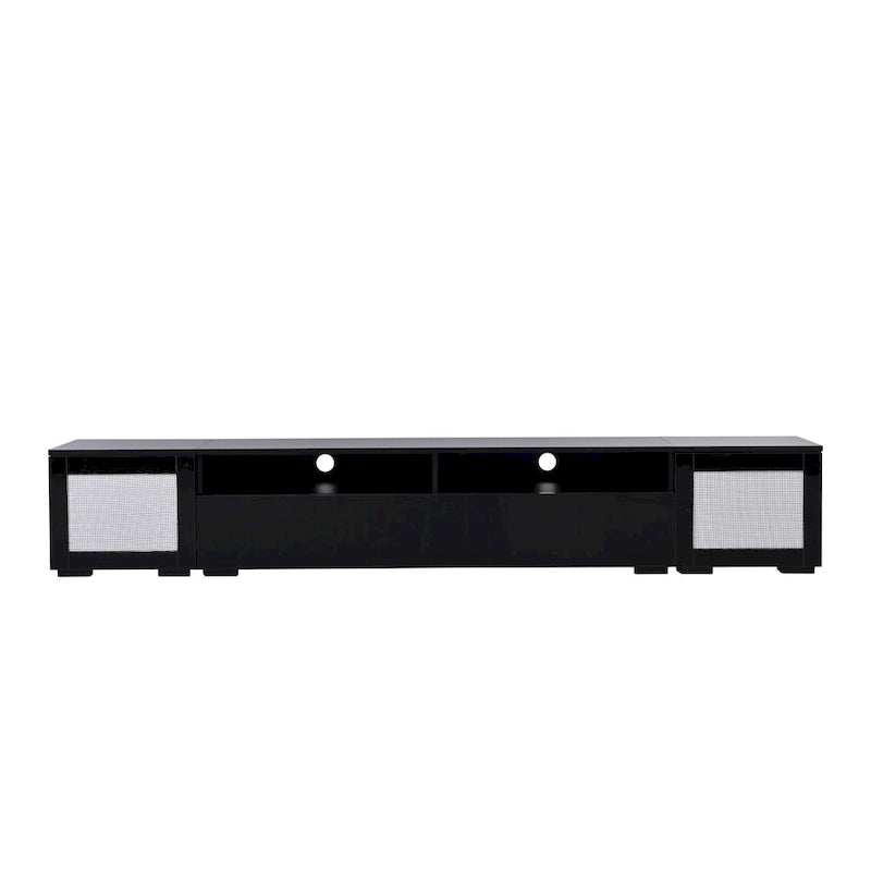 Meuble TV de 209,3 cm avec portes à ouverture par pression et lumières LED, convient aux téléviseurs jusqu'à 228,6 cm