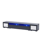 Meuble TV de 209,3 cm avec portes à ouverture par pression et lumières LED, convient aux téléviseurs jusqu'à 228,6 cm