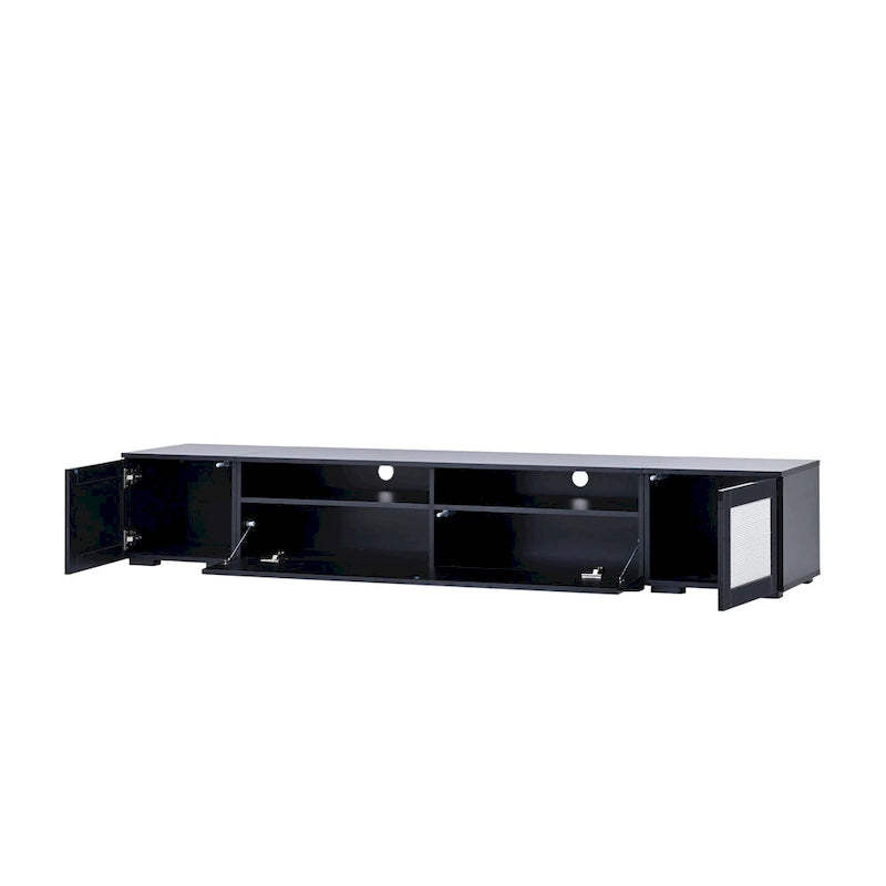 Meuble TV de 209,3 cm avec portes à ouverture par pression et lumières LED, convient aux téléviseurs jusqu'à 228,6 cm
