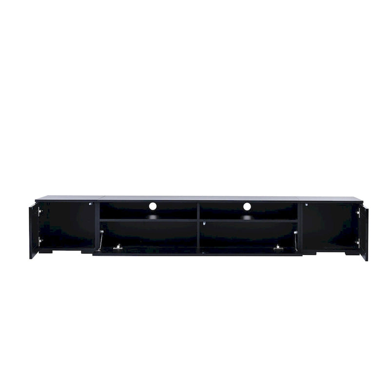 Meuble TV de 209,3 cm avec portes à ouverture par pression et lumières LED, convient aux téléviseurs jusqu'à 228,6 cm