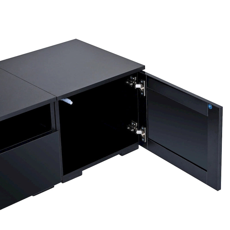 Meuble TV de 209,3 cm avec portes à ouverture par pression et lumières LED, convient aux téléviseurs jusqu'à 228,6 cm
