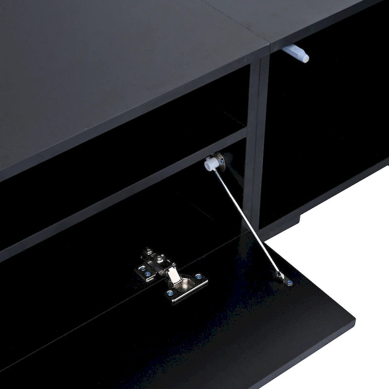 Meuble TV de 209,3 cm avec portes à ouverture par pression et lumières LED, convient aux téléviseurs jusqu'à 228,6 cm