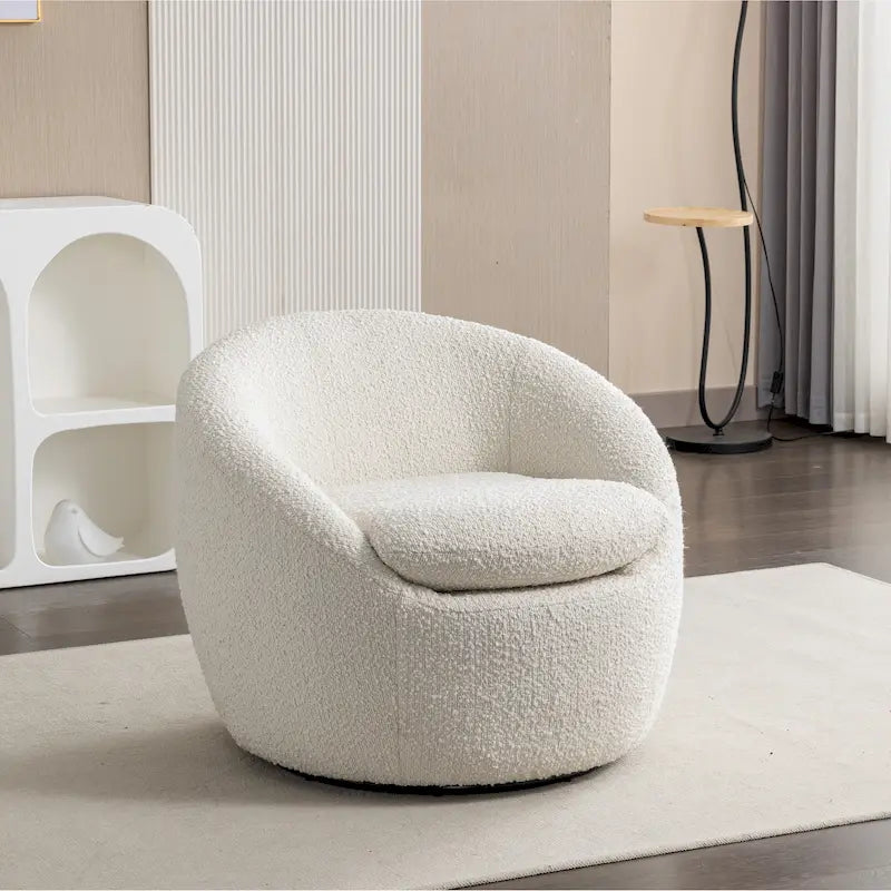 Fauteuil Bouclé Crème Blanc avec Base Pivotante à 360°