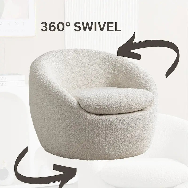 Fauteuil Bouclé Crème Blanc avec Base Pivotante à 360°