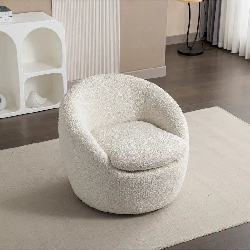 Fauteuil Bouclé Crème Blanc avec Base Pivotante à 360°