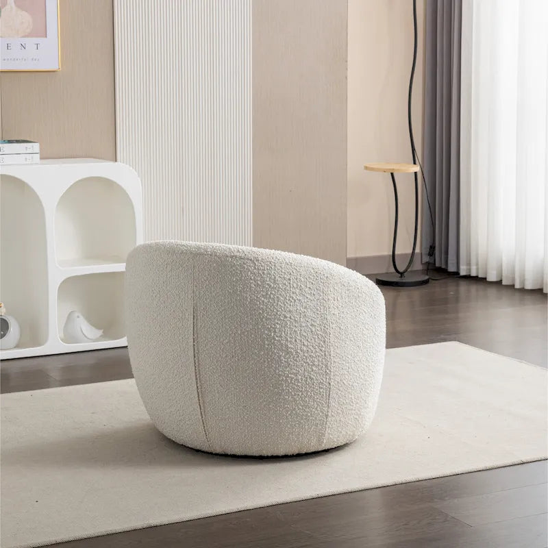 Fauteuil Bouclé Crème Blanc avec Base Pivotante à 360°