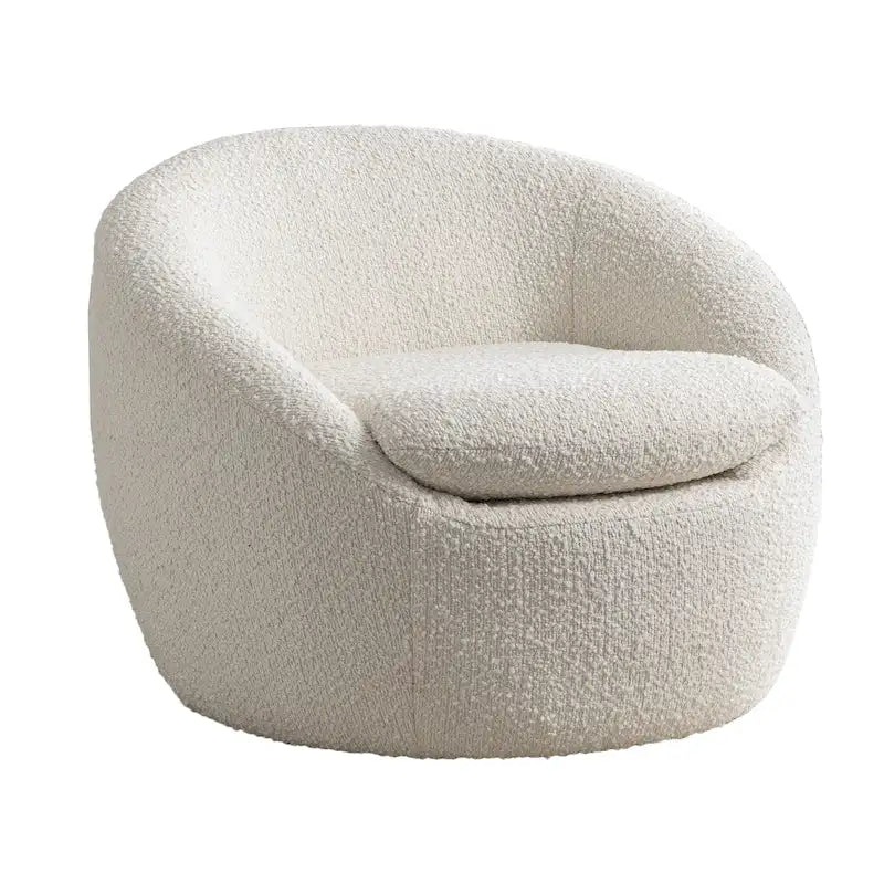 Fauteuil Bouclé Crème Blanc avec Base Pivotante à 360°
