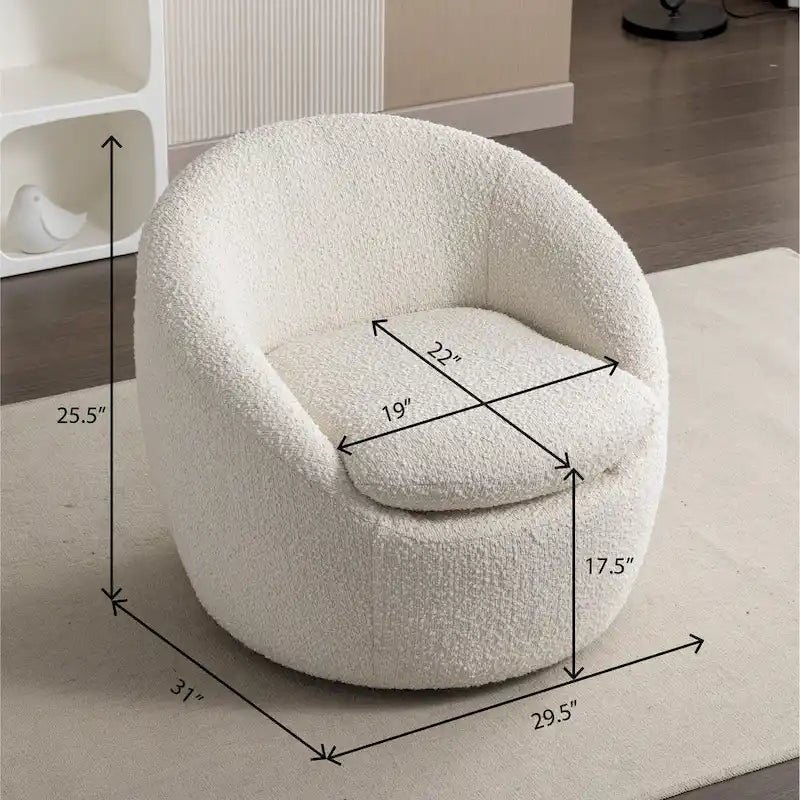Fauteuil Bouclé Crème Blanc avec Base Pivotante à 360°
