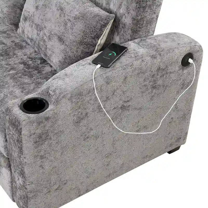 Causeuse convertible avec dossier réglable, ports USB et porte-gobelets
