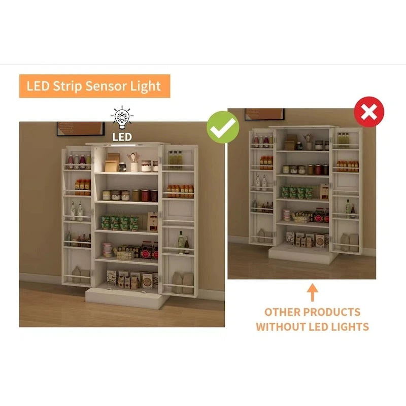 Meuble de cuisine autoportant avec éclairage LED, 2 portes, étagères réglables