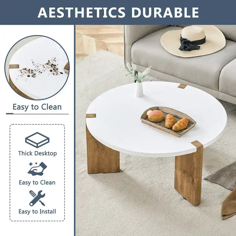 Table basse ronde avec pieds rectangulaires