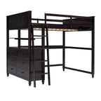 Lit mezzanine double avec tiroirs, bureau et étagères