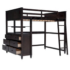Lit mezzanine double avec tiroirs, bureau et étagères