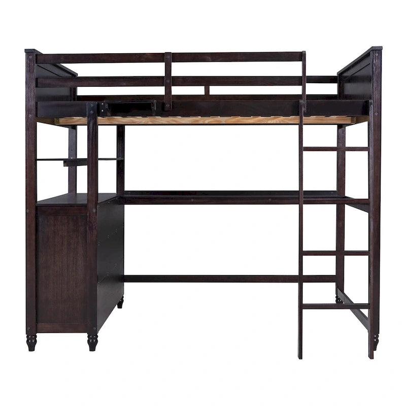Lit mezzanine double avec tiroirs, bureau et étagères