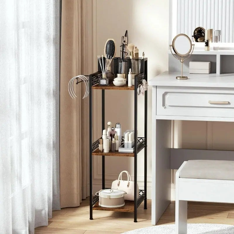 Étagère de rangement étroite à 3 niveaux avec porte-rouleau de papier toilette