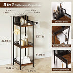 Étagère de rangement étroite à 3 niveaux avec porte-rouleau de papier toilette