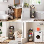 Étagère de rangement étroite à 3 niveaux avec porte-rouleau de papier toilette