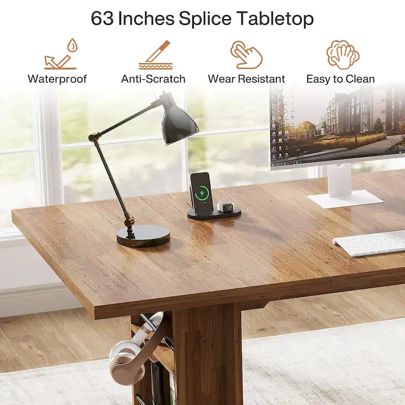 Bureau de 160 cm avec étagères de rangement latérales