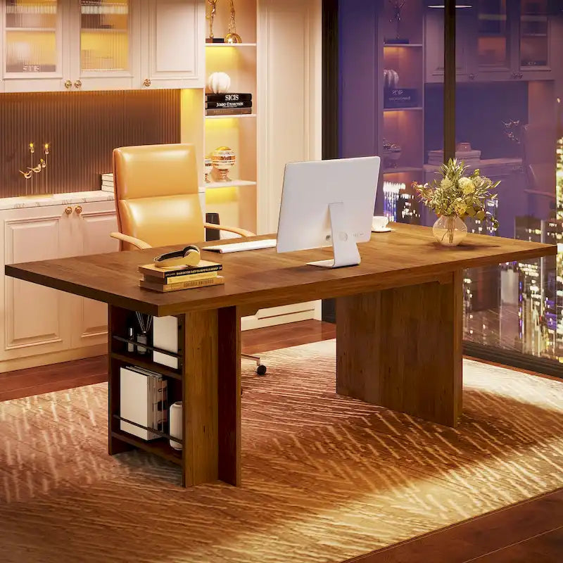 Bureau de 160 cm avec étagères de rangement latérales