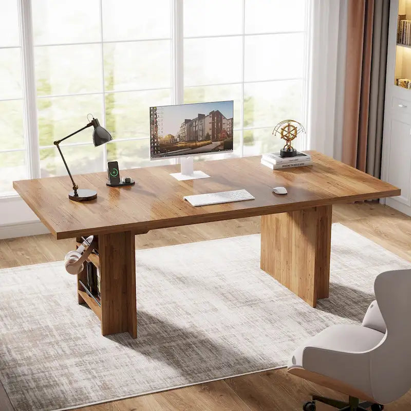 Bureau de 160 cm avec étagères de rangement latérales
