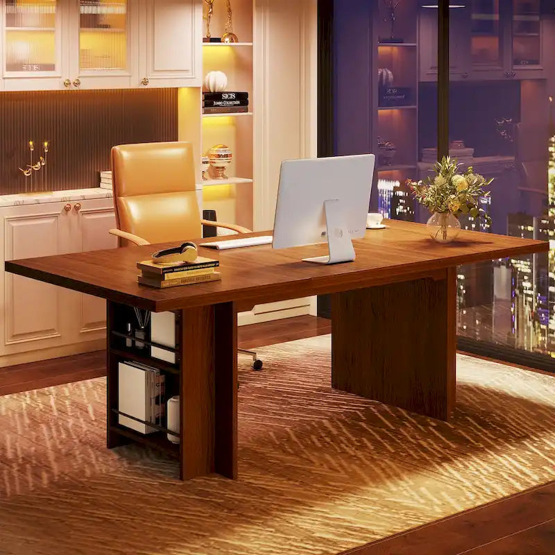 Bureau de 160 cm avec étagères de rangement latérales