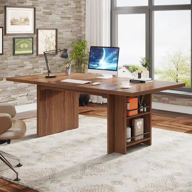 Bureau de 160 cm avec étagères de rangement latérales